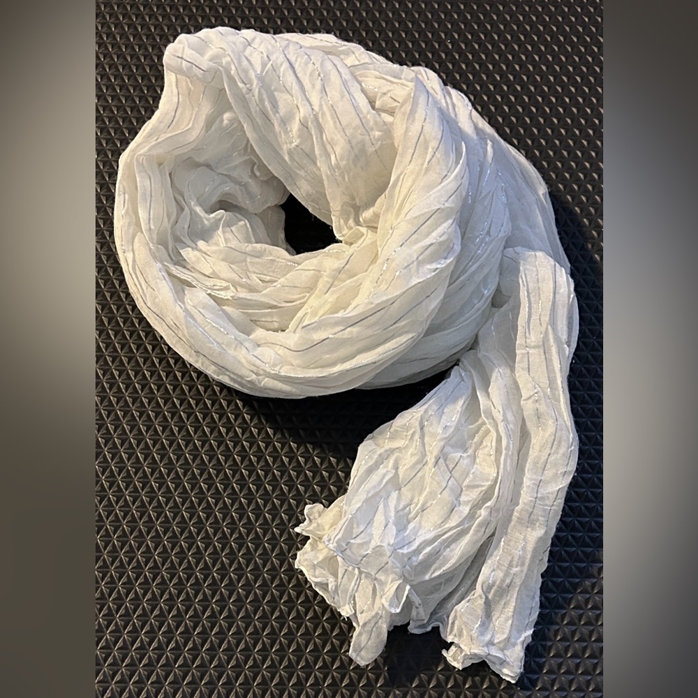 White and silver Textured Scarf